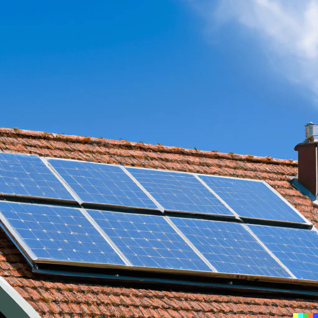 A bright sun shining over a small log cabin home nestled in the woods, with newly installed solar panels shining in the sun that comes through the clearing in the surrounding trees, symbolizing the power of solar energy and the financial decisions that made it possible.